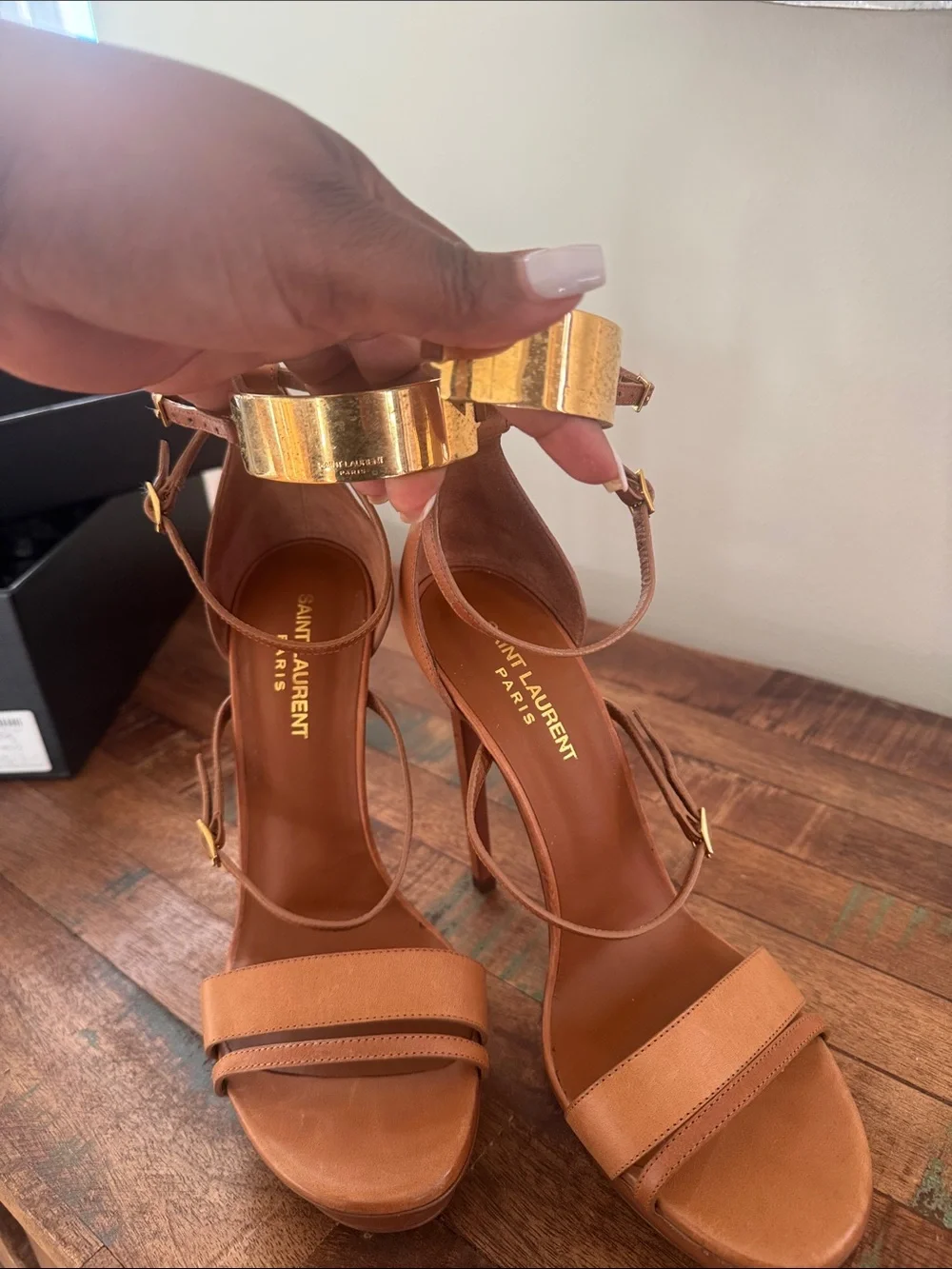 Saint Laurent Tan Leather Ankle-Strap Heels - Picture 2 of 8